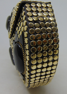 Metal Clutch Handmade Brass Black Resin Stone Metal Clutch Gold Purse Evening <b>Bags</b> - Product Image 2