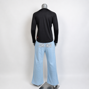 Ensemble de sport unisexe en polyester : Haut de course à manches longues raglan noir et pantalon de survêtement bleu clair à jambes larges, avec cordon de serrage, coupe ample - Product Image 6