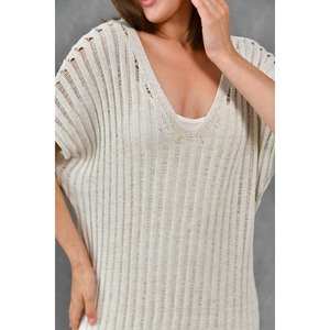 Robe midi décontractée sans manches pour femme 90586 Tissu tricoté doublé scintillant avec détails en V et taille naturelle - Product Image 1