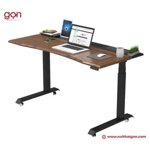 SMARTDESK PRO Contemporary Adjustable Office <b>Walnut</b> Computer <b>Table</b> with Natural Rubber Tabletop for Office or Bedroom Use - Product Image 1