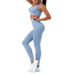 Conjunto deportivo de leggings y sujetador deportivo sin costuras de un solo hombro para mujer, de cintura alta, color liso, para yoga y entrenamiento. - Product Image 6