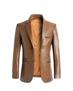 Blazer de piel auténtica personalizable para hombre-2 botones-Piel de oveja-Todos los colores aspecto elegante color marrón diseño moderno con OEM - Product Image 1