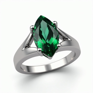 Sólido 14K oro blanco Baguette corte verde zafiro rodio plateado personalizado moderno fino boda fiesta joyería único anillo de compromiso - Product Image 1