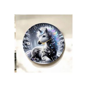 Horloge murale silencieuse en bois à motifs de licorne imprimé coloré 50cm idée cadeau parfaite - Product Image 4