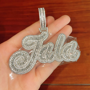 Haute qualité 14K plaqué or blanc taille baguette diamant pendentif lettre personnalisée 925 argent Hip Hop Style pour les fêtes d'hommes - Product Image 4