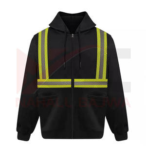 Hi Vis Seguridad industrial Reflectante Ropa de trabajo para hombres Sudadera con capucha Logotipo personalizable Chaqueta de algodón de poliéster impermeable Función de flash LED - Product Image 3