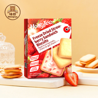 Prix de gros, emballage en boîte, biscuits sandwich fourrés à la crème de fruits congelés 130g, saveur fraise, biscuits exotiques sucrés