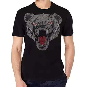 Nuevo diseño calavera diamantes de imitación impresión personalizada camiseta negra hombres moda diamantes de imitación camiseta hombres elegante Hip Hop ropa Casual - Product Image 2