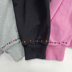 Haute Qualité Boxy À Capuche Strass Coupe Détail Street Wear Style Lâche Surdimensionné Fermeture Éclair Lavé À Capuche Plaid Courte Bouffée Automne - Product Image 5