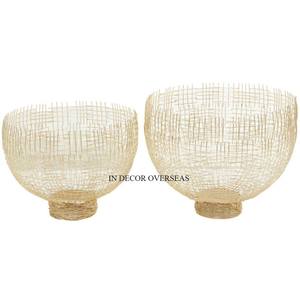 Set Of 2 Newly Arrival High Grade Gold Plated Heavy Duty Metal Wire Made Fruit And Bread <b>Storage</b> <b>Basket</b> Supplies In Best Price - Product Image 1