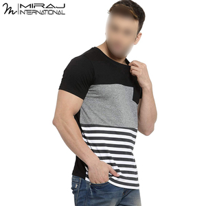เสื้อยืดผ้าสำหรับผู้ชายแขนสั้นครึ่งแขนใส่สบายดีไซน์ไม่เหมือนใครสีตัดกันแตกต่างกัน - Product Image 3