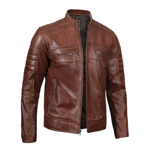 Best Price Custom Men's Fashion <b>Leather</b> <b>Jacket</b> with Stand Collar and Full Zipper Winter <b>Long</b> Length Made in Pakistan - Product Image 4
