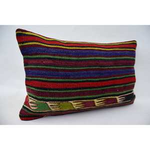 Almohada de lana de retazos Kilim Multicolor, 16X24 pulgadas, cojín decorativo cuadrado esponjoso de lujo, ropa de cama tejida con hojas Vintage - Product Image 2