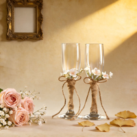 Flûtes en verre soufflé à la main à long pied pour mariage, gobelets à fleurs modernes et durables, cadeau d'anniversaire de mariage