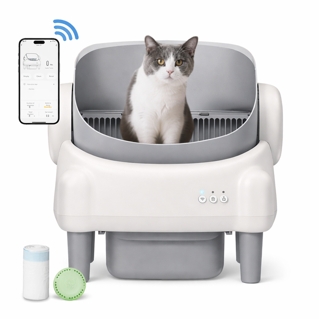 2026 New Products Open-Top Self Cleaning Litter Box for Multiple Cats Automatic Cat Litter Box with APP Control Safety Sensor