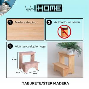 Sgabello in Legno WELL HOME con Finitura Oliata 40x30x40 cm, Arredamento per Cucina - Product Image 2