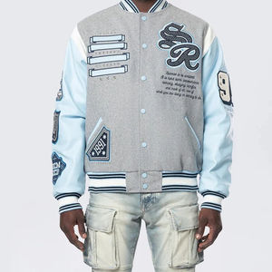 Chaqueta Bomber Personalizada al por Mayor para Hombre, Diseño Personalizado OEM, Logotipo Bordado, Chaqueta Universitaria, Chaquetas de Cuero PU para Hombre - Product Image 1