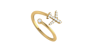 Bague unique pour femme en or 14 carats et diamant naturel, design avion |   0,15 carats - Product Image 4
