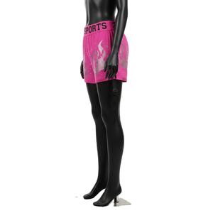 Shorts de mujer de algodón premium con spandex, color rosa intenso, con pedrería, transferencia térmica, logotipo personalizado, ajuste elástico. - Product Image 4