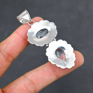 White Quartz Pendant <b>Necklace</b> in <b>925</b> Sterling <b>Silver</b> Luxury Style - Product Image 3