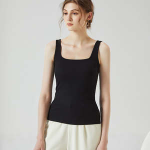 Casual Retro Square Neck Tank Top for Women Built-in Bra Camisole with U-Back Padded Undershirt for Summer Layering Outerwear - Product Image 2