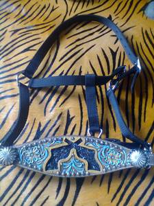 Collier de tête de licou de cheval de selle western de meilleure qualité avec design bling fantaisie dans des couleurs assorties en nylon PP et cuir DD - Product Image 4