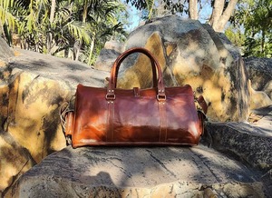 กระเป๋าดัฟเฟิลกระเป๋าหนังแท้สีน้ำตาลใส่ได้ทั้งชายและหญิงทำด้วยมือโลโก้ตามสั่งแบบวินเทจสำหรับวันหยุดพักผ่อนเล่นกีฬาลูกกวาด - Product Image 3