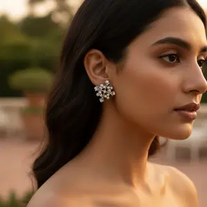 Boucles d'oreilles clous en forme de grappe de diamants floraux pour femmes - Product Image 1