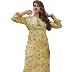 Kurtis indien pour femmes, ensemble de 2 pièces, imprimé, manches trois quarts, longue kurti tendance - Product Image 1