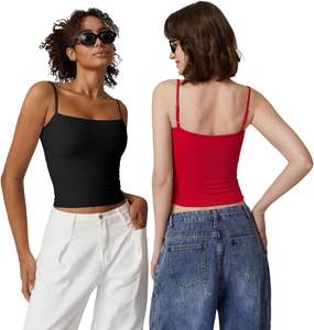 Camiseta Corta Informal para Mujer, Top Corto con Tirantes Ajustables, Ajustado, Elástico, de Punto, Mezcla de Algodón Suave, Acanalado, Capa Básica, OEM - Product Image 5