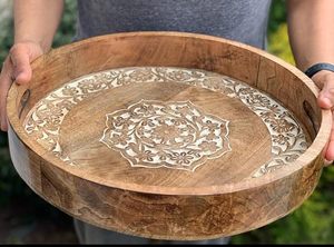 Premium Quality Decorative <b>Wooden</b> Printed Serving Tray With Natural Finish For Modern Interiors At Wholesale Price From India - Product Image 5