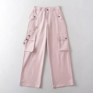 Wholesale <b>Women's</b> High Waist <b>Trousers</b> Wide Leg Plus Size Pink Pants Drawstring Mid Front Style Solid Color Pants. - Product Image 5