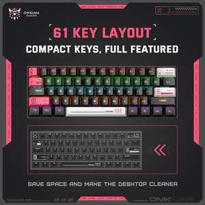 <span class=keywords><strong>Clavier</strong></span> mécanique compact ONIKUMA MT605 à 61 touches RGB, 3 modes, échangeable à chaud, <span class=keywords><strong>sans</strong></span> <span class=keywords><strong>fil</strong></span>, pour le jeu et le bureau, vente en gros en vrac pour les distributeurs - Product Image 6