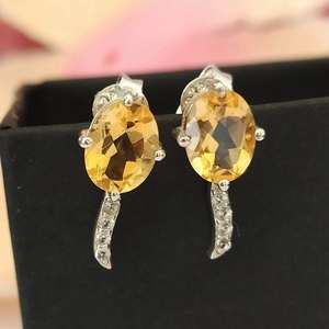 ต่างหูพลอยซิทรินวินเทจ 925 เงินสเตอร์ลิง พลอยประจำเดือนพฤศจิกายน เครื่องประดับหรูหรา ของขวัญสำหรับผู้หญิงและเด็กผู้หญิง - Product Image 1