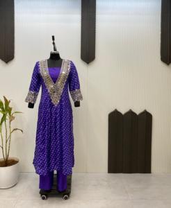 Traje Salwar Indio Listo para Usar, Último Modelo Exclusivo, el Más Moderno, Color Azul Naranja, Ropa Étnica para Bodas y Fiestas para Mujer - Product Image 6