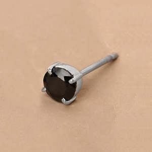 NOVAMART Fine 925 Sterling <b>Silver</b> Men's Earring Black <b>Stud</b> with Water Drop Shape & Princess Cut Diamond 14K Gold Gift for Men Bo - Product Image 3