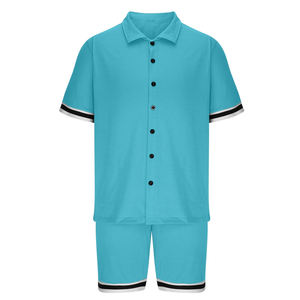 High Quality <b>Men's</b> Casual Button Shirts and Drawstring Waist <b>Shorts</b> Set 2-Piece Soft Polyester Blend Outerwear <b>for</b> Spring - Product Image 2