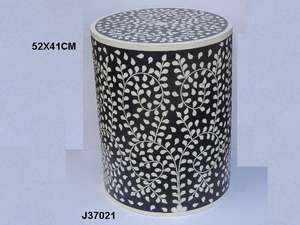 Tabouret en incrustation d'os de buffle Vintage magnifiquement décoratif Design floral indien décoration de la maison incrustation d'os meubles de maison - Product Image 2