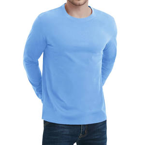 Camiseta de verano 100% de algodón para hombre, cuello redondo a la moda con manga larga, diseño en blanco, Camiseta holgada de estilo informal con patrón sólido para hombre - Product Image 2