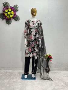 LES SÉQUENCES DE BRODERIE LOURDES FUAX GEORGETTE FONCTIONNENT AVEC LE COSTUME PAKISTANI D'IMPRESSION NUMÉRIQUE - Product Image 3