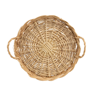 Plateau de service rond en rotin naturel avec poignées robustes pour la maison, la cuisine, l'organisation de table et le rangement des aliments - Product Image 2