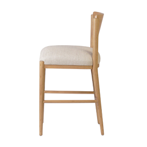 Tabouret de bar moderne en teck rembourré avec dossier en bois pour bar à domicile, îlot de cuisine, café - Product Image 4