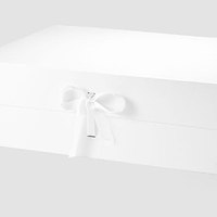 Boîtes cadeaux magnétiques de luxe sur mesure, petites et extra grandes, avec revêtement UV, laminage mat, gaufrage et ruban blanc.