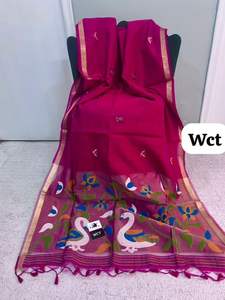 Sari en lin indien doux pour femmes avec un riche tissage en zari Meena, pallu en tissu, bordure en zari, motif Meena Butti sur toute la surface - Product Image 2