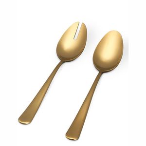 Ensemble de cuillères à salade dorées en acier inoxydable, grandes cuillères de service, ensemble de 2 pièces, couverts en métal de luxe pour restaurant et mariage - Product Image 1