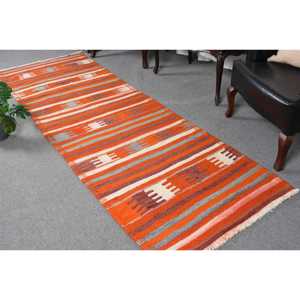 พรมวินเทจ Herki ขนาด 3.1x9.4 ฟุต สีส้มเทา ลายต้นไม้และพืช พรมขนสัตว์ตุรกี - Product Image 1