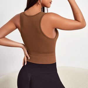 Top corto para adultos para gimnasio y entrenamiento de Yoga, tanque deportivo transpirable con sujetador incorporado, Spandex, logotipo personalizado, estilo Simple, venta al por mayor - Product Image 2