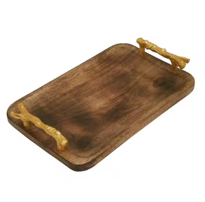 Vaisselle personnalisée pour la maison Plateau de service en bois avec poignée en métal Plateau de rangement en bois Prix le plus bas - Product Image 1