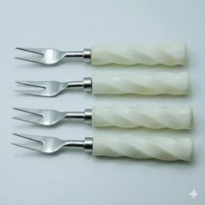 Ensemble de fourchettes de luxe en acier inoxydable et résine avec manches en bois, lavable au lave-vaisselle, durable et élégant pour les dîners de fête et le service de fruits - Product Image 5