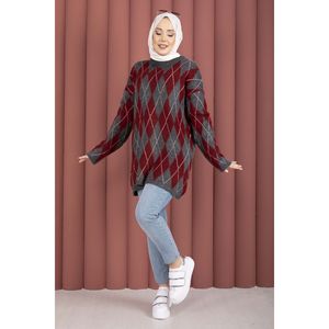 Cardigan décontracté pour femme Softie, motif floral, couleur bordeaux-gris, tricot respirant avec logo frontal - Product Image 1
